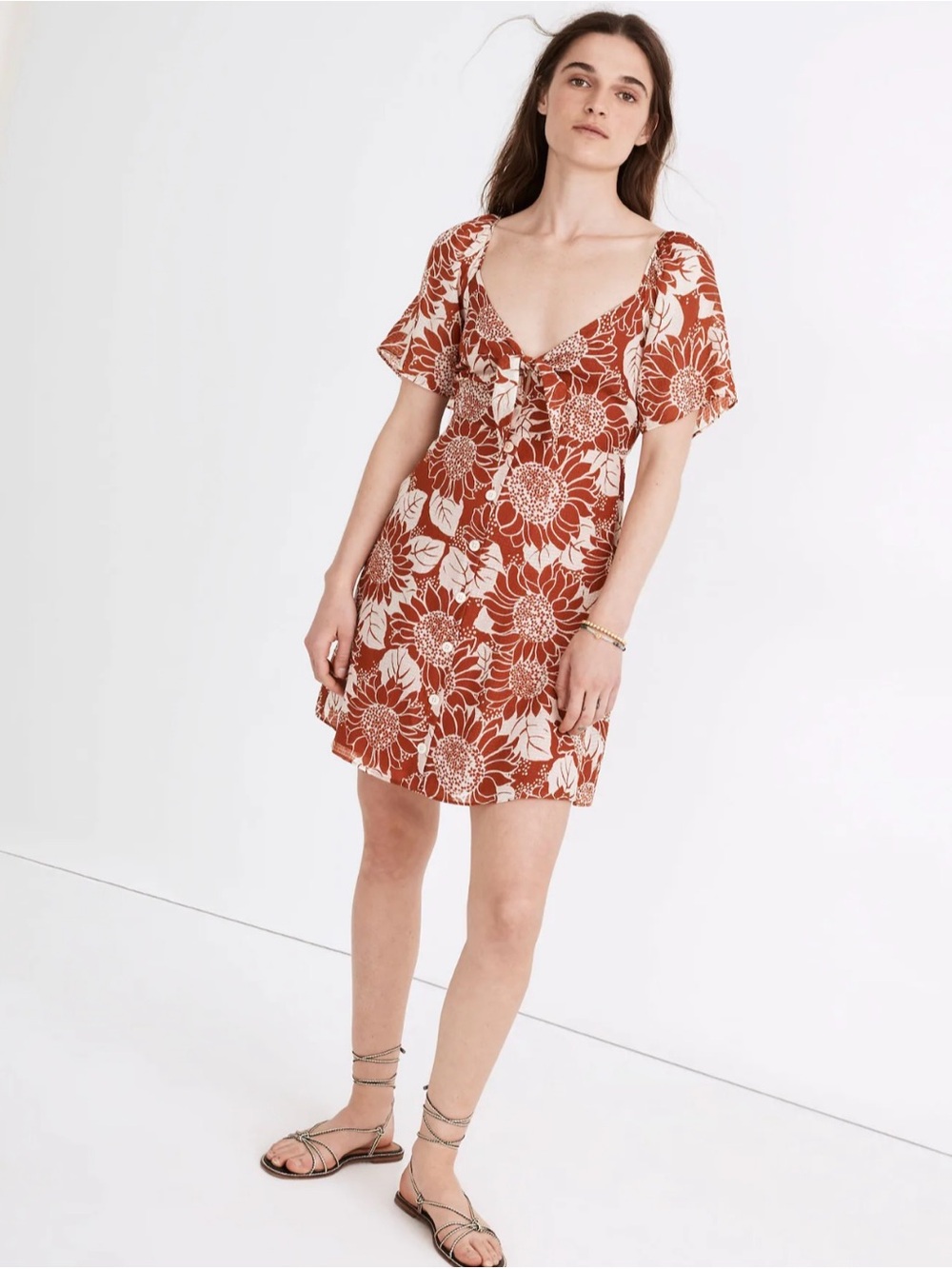 Madewell Silk Tie-Front Mini Dress in Sunflower Season